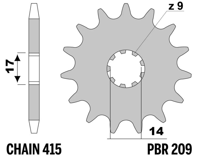 EK kettingkit 415 RR 13/50 – 126 schakels, PBR stalen achtertandwiel