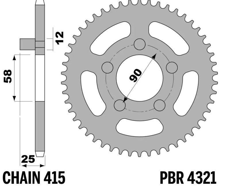 EK kettingkit 415 RR 12/44 – 130 schakels, PBR stalen achtertandwiel