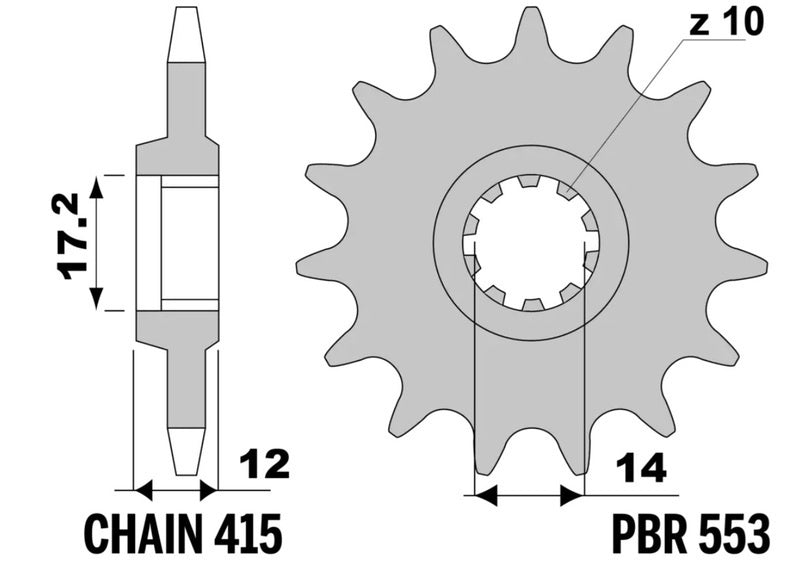 EK kettingkit 415 RR 12/44 – 130 schakels, PBR stalen achtertandwiel