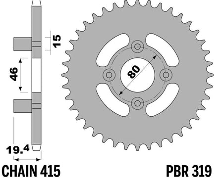 EK kettingkit 415 RR 11/46 – 122 schakels, PBR stalen achtertandwiel