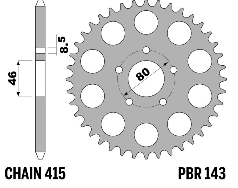 EK kettingkit 415 RR 12/44 – 122 schakels, PBR stalen achtertandwiel