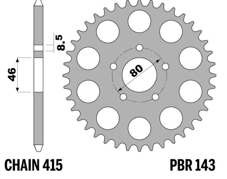EK kettingkit 415 RR 12/44 – 122 schakels, PBR stalen achtertandwiel