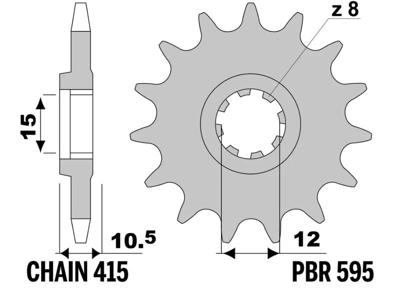 EK kettingkit 415 RR 12/44 – 122 schakels, PBR stalen achtertandwiel