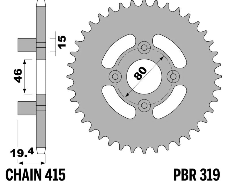 EK kettingkit 415 RR 13/48 – 126 schakels, PBR stalen achtertandwiel