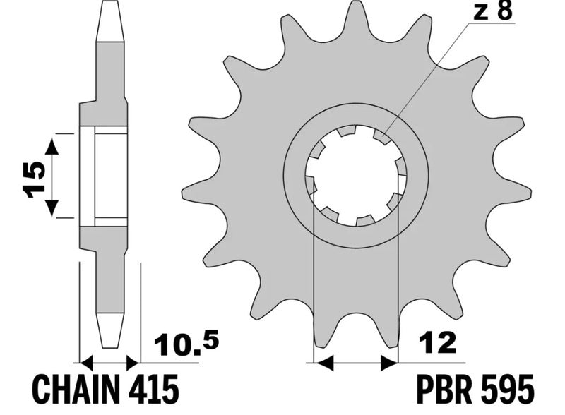EK kettingkit 415 RR 13/48 – 126 schakels, PBR stalen achtertandwiel