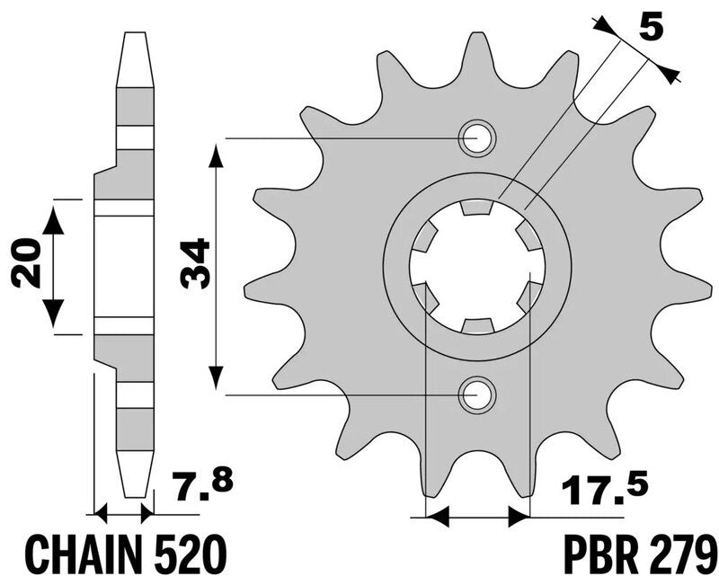 EK kettingkit 520 SRX2 13/50 – 110 schakels, PBR stalen achtertandwiel – art. 3071464
