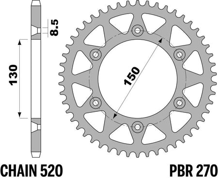 EK kettingkit 520 SRX2 13/43 – 108 schakels, PBR stalen achtertandwiel – art. 3071490