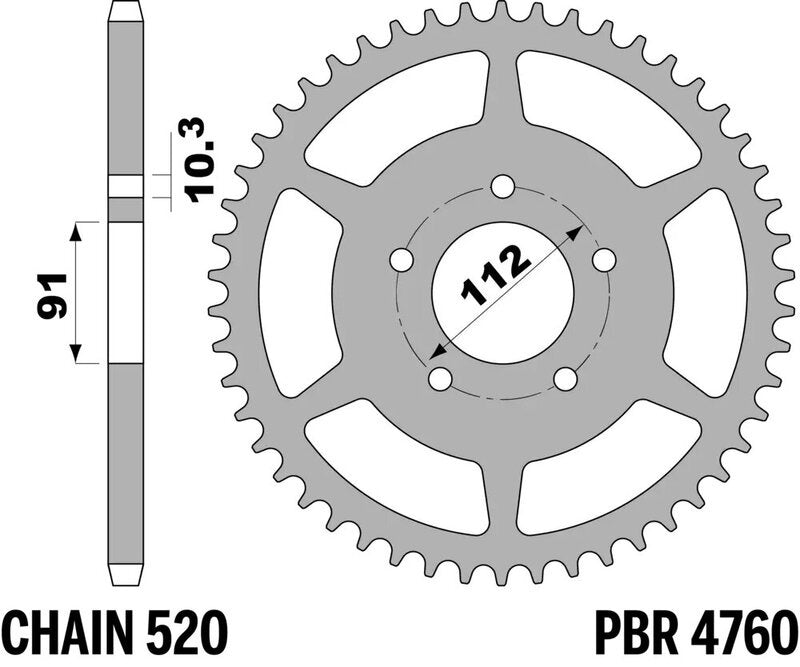 EK kettingkit 520 SRX2 14/46 – 112 schakels, PBR stalen achtertandwiel
