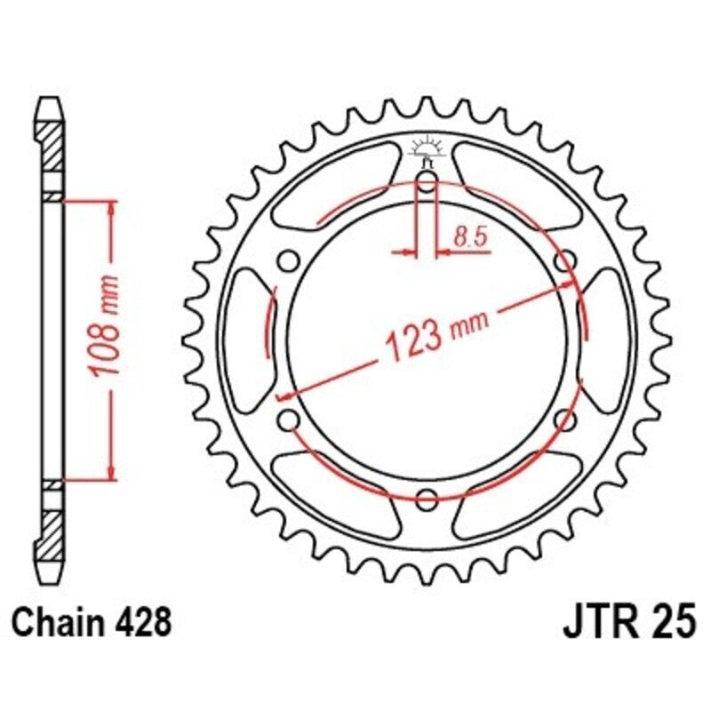 EK kettingkit 428 13/60 – 136 schakels, JT stalen achtertandwiel