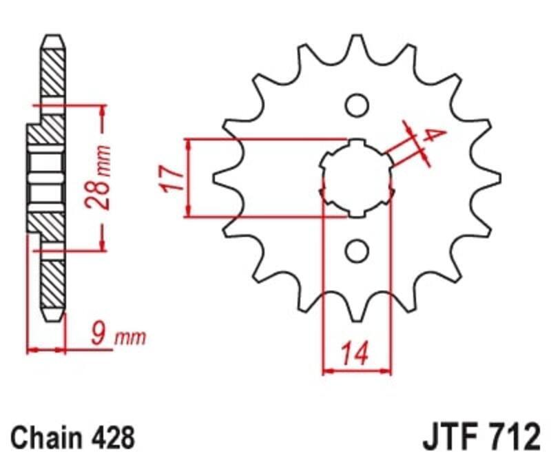 EK kettingkit 428 13/60 – 136 schakels, JT stalen achtertandwiel