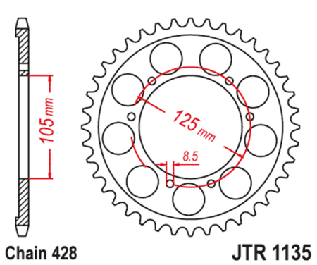 EK kettingkit 428 13/69 – 142 schakels, JT stalen achtertandwiel