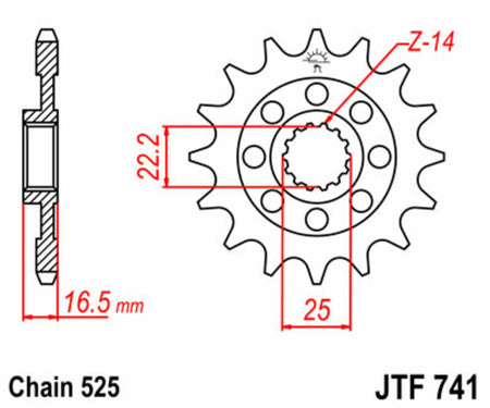 EK kettingkit 525 14/39 – 98 schakels, JT stalen achtertandwiel – art. 3073256