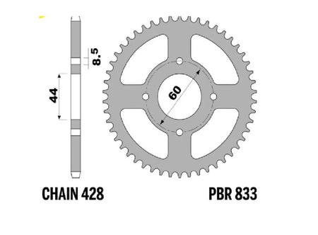 EK kettingkit 428 DEH 12/44 – 126 schakels, PBR stalen achtertandwiel