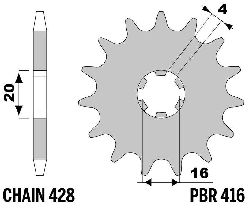 EK kettingkit 428 DEH 12/44 – 126 schakels, PBR stalen achtertandwiel
