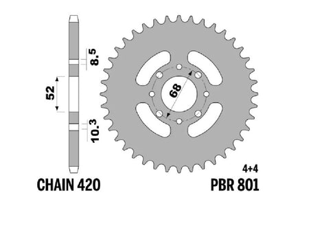 EK kettingkit 420 DEH 13/49 – schakels, PBR stalen achtertandwiel