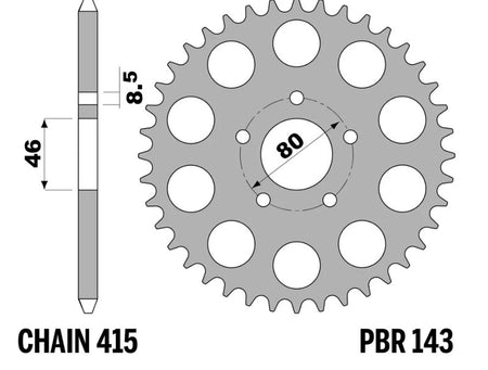 EK kettingkit 415 RR 12/42 – 122 schakels, PBR stalen achtertandwiel