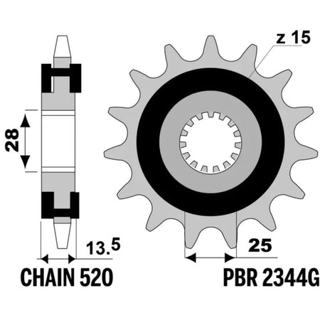 EK kettingkit 520 SRX2 15/44 – 114 schakels, PBR stalen achtertandwiel