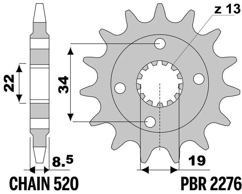 EK kettingkit 520 SROZ2 14/43 – 118 schakels, PBR aluminium achtertandwiel
