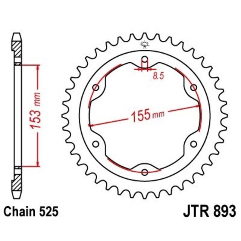 EK kettingkit 525 Z/3D 17/38 – 112 schakels, JT stalen achtertandwiel