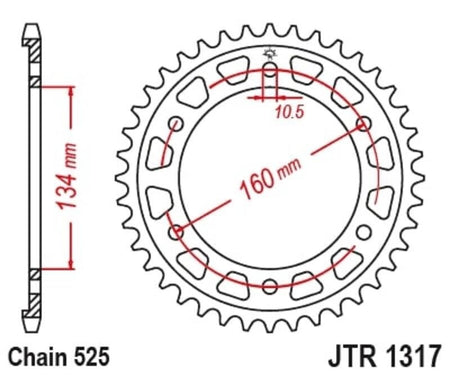 EK kettingkit 525 ZVX3 16/40 – 122 schakels, JT stalen achtertandwiel