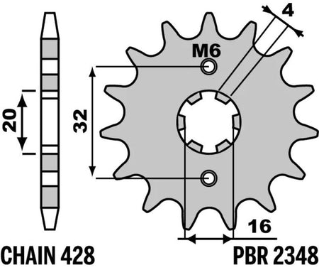 EK kettingkit 428 SR 14/45 – 122 schakels, JT stalen achtertandwiel