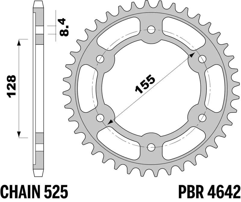 EK kettingkit 525 Z/3D 17/38 – 112 schakels, PBR stalen achtertandwiel