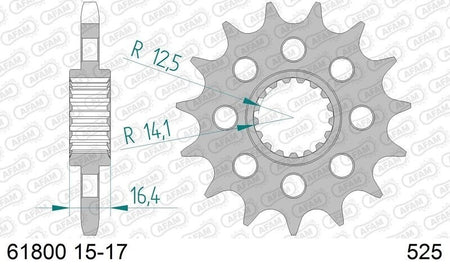 EK kettingkit 525 Z/3D 17/42 – 120 schakels, PBR stalen achtertandwiel