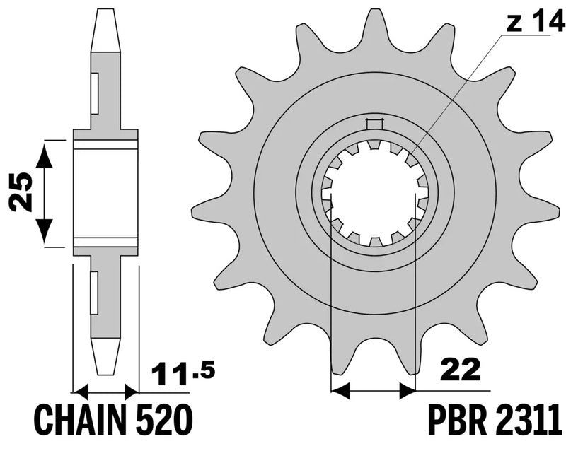 EK kettingkit 520 SRX2 14/50 – 114 schakels, PBR aluminium achtertandwiel – art. 3073460