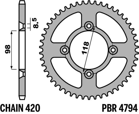 EK kettingkit 420 SH 14/48 – 112 schakels, PBR aluminium achtertandwiel