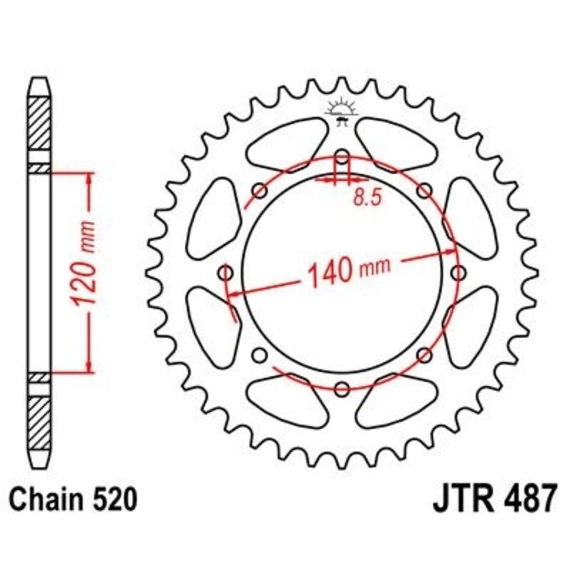 EK kettingkit 520 SRX2 14/38 – 100 schakels, JT stalen achtertandwiel