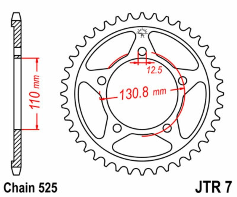 EK kettingkit 525 MVXZ2 17/45 – 118 schakels, JT stalen achtertandwiel