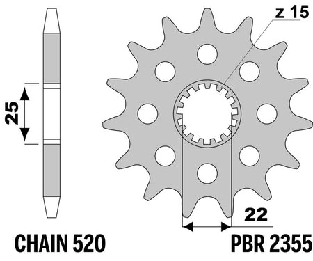 EK kettingkit 520 SRX2 15/47 – 116 schakels, PBR stalen achtertandwiel – art. 3073514