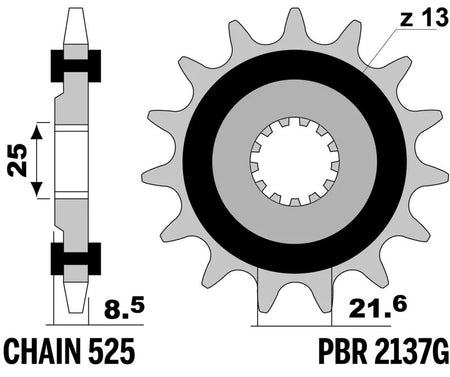 EK kettingkit 525 MVXZ2 15/42 – 116 schakels, PBR stalen achtertandwiel