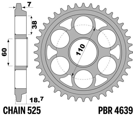 EK kettingkit 525 ZVX3 16/42 – 126 schakels, PBR stalen achtertandwiel