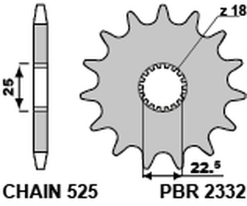 EK kettingkit 525 MVXZ2 17/37 – 108 schakels, PBR stalen achtertandwiel