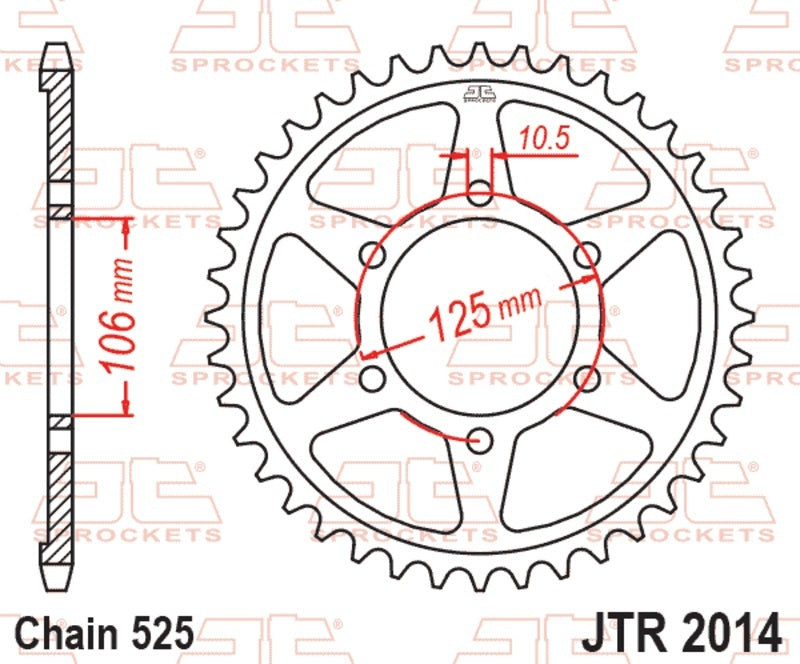 EK kettingkit 525 MVXZ2 17/37 – 108 schakels, JT stalen achtertandwiel