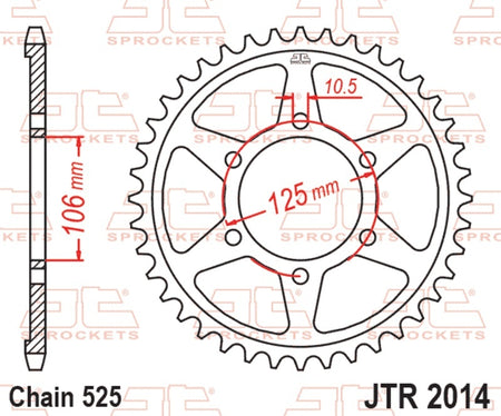 EK kettingkit 525 MVXZ2 17/37 – 108 schakels, JT stalen achtertandwiel