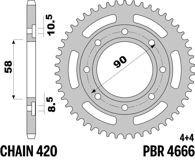 EK kettingkit 420 SR 14/37 – 98 schakels, PBR stalen achtertandwiel
