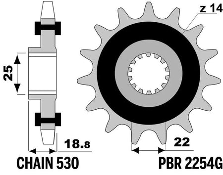 EK kettingkit 530 Z/3D 15/43 – 114 schakels, PBR stalen achtertandwiel
