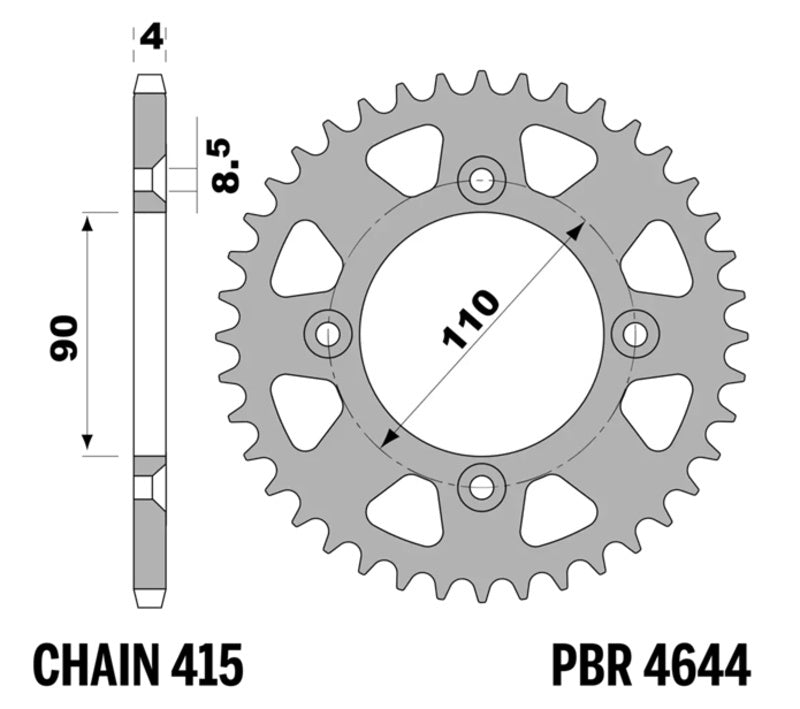 EK kettingkit 415 SH 11/40 – 94 schakels, PBR aluminium achtertandwiel