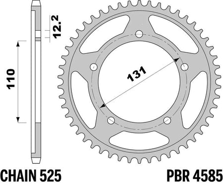 EK kettingkit 525 MVXZ2 17/45 – 118 schakels, PBR stalen achtertandwiel