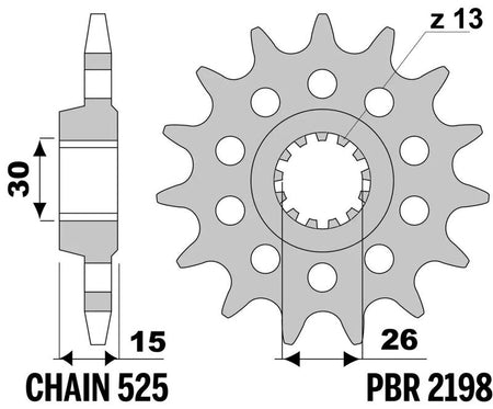 EK kettingkit 525 MVXZ2 17/45 – 118 schakels, PBR stalen achtertandwiel
