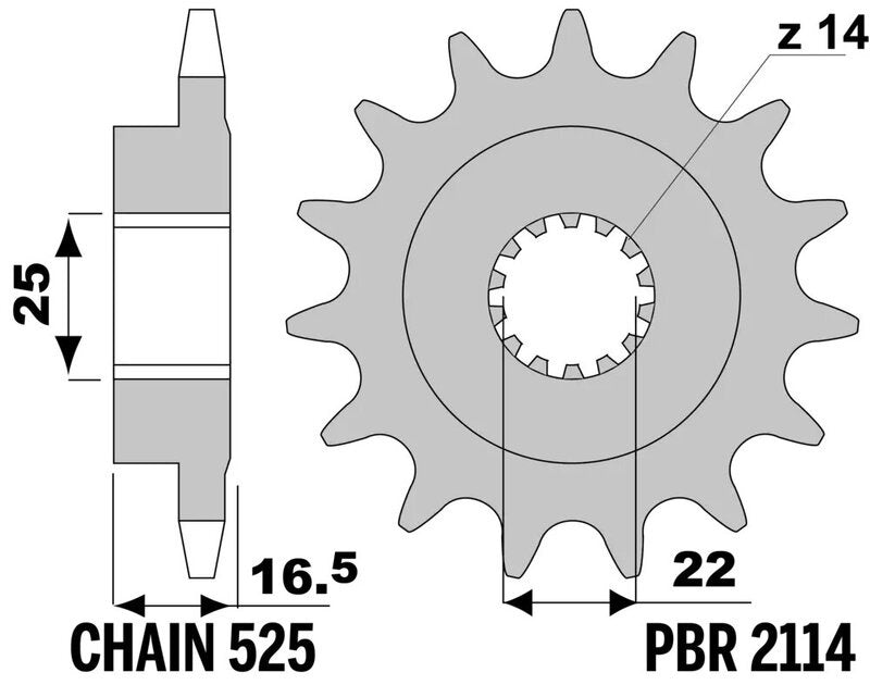 EK kettingkit 525 Z/3D 15/41 – 108 schakels, PBR stalen achtertandwiel