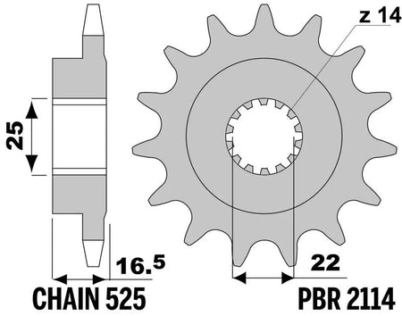 EK kettingkit 525 Z/3D 15/41 – 108 schakels, PBR stalen achtertandwiel