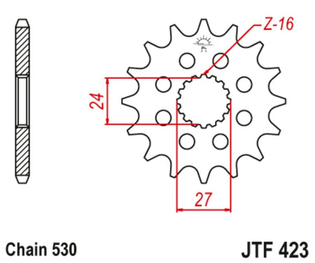 EK kettingkit 530 Z/3D 18/43 – 114 schakels, JT stalen achtertandwiel