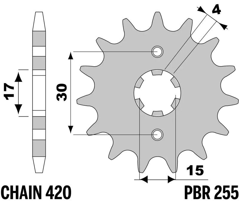 EK kettingkit 420 DEH 15/45 – 122 schakels, PBR stalen achtertandwiel