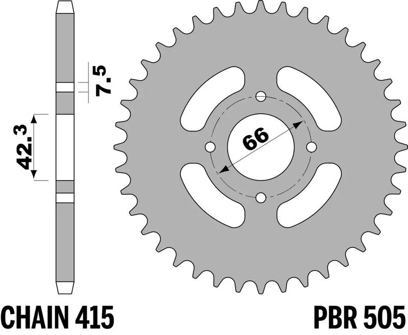 EK kettingkit 415 RR 11/52 – 130 schakels, PBR stalen achtertandwiel