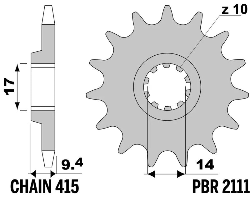 EK kettingkit 415 RR 11/52 – 130 schakels, PBR stalen achtertandwiel