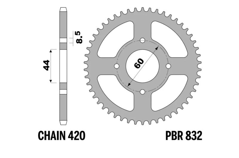 EK kettingkit 420 SR 13/45 – 120 schakels, PBR stalen achtertandwiel