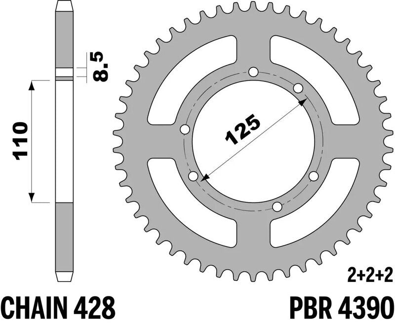EK kettingkit 428 DEH 12/56 – 138 schakels, PBR stalen achtertandwiel